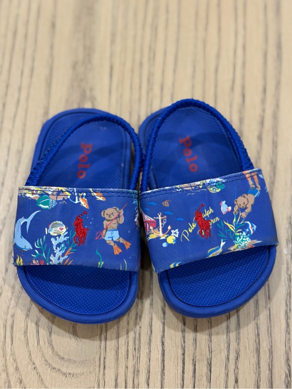 Polo by Ralph Lauren Blue Kids' Slide Sandals with Nautical Print